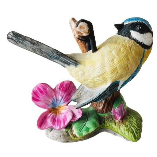 Vintage Franklin Mint Birds and Blossoms Blue Tit porcelain bird figurine 1986