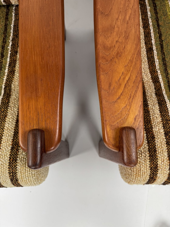 Image 1 of Pair of Danish easy chairs – teak frame with original striped upholstery
