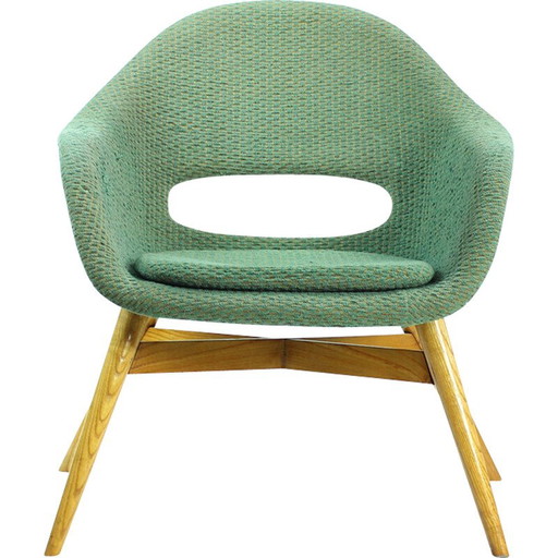 Sedia a conchiglia vintage in fibra di vetro e legno di František Jirák, Cecoslovacchia 1960