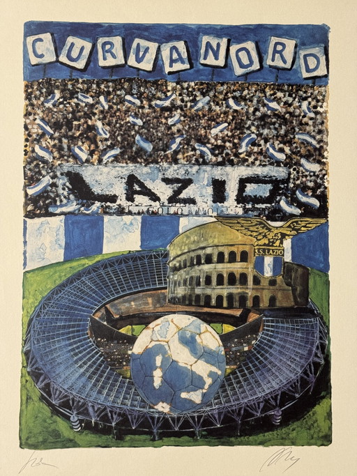 Quadro Serigrafia Marco Orsi 50x70cm Curva Nord, Lazio – lithos zeefdrukken, Paper (photo 2 of 7)