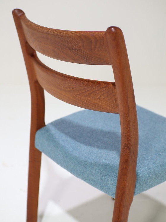 Image 1 of 4x Eetkamerstoelen EMC Møbler teak blauw Deens 1960s