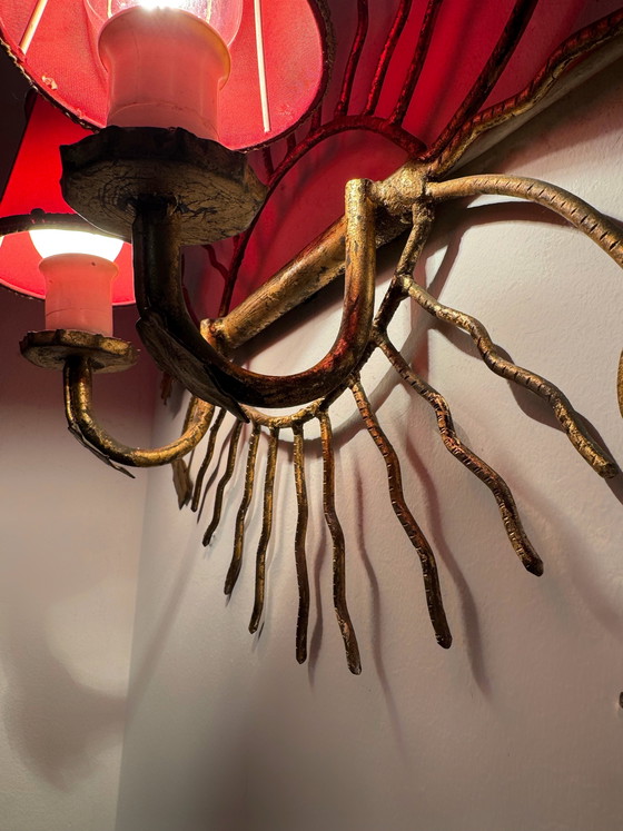 Image 1 of Applique da parete a forma di sole con foglie dorate, anni '60