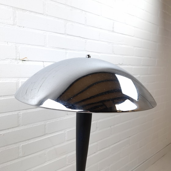 Image 1 of Lampada da terra vintage a fungo in stile Bauhaus cromata/nera, design Memphis Milano anni '80
