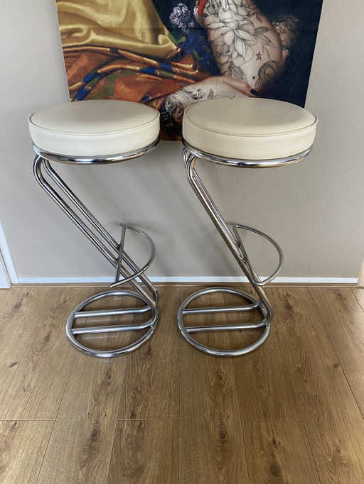 2 vintage tubular steel bar stools