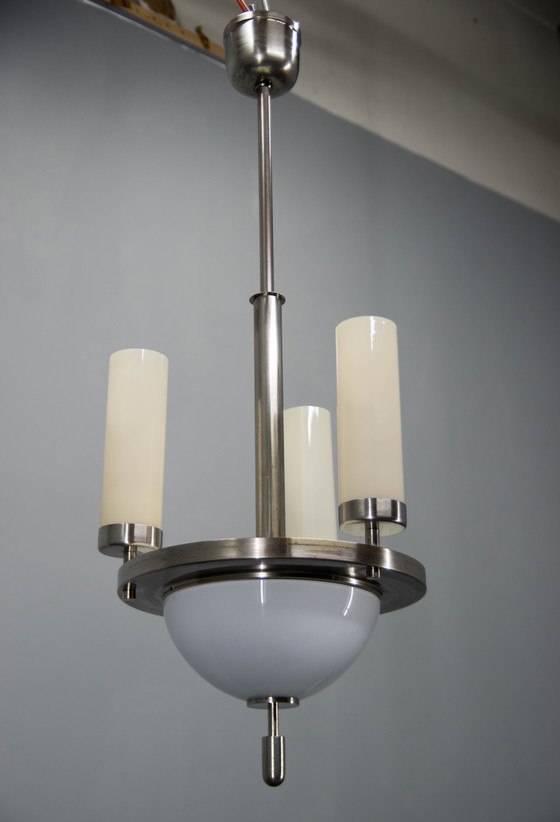 Image 1 of Art Deco Tubular Nickel Plated Chandelier, 1920S, Restored