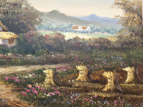 C. Junge - Oil painting Idyllic landscape with thatched cottage – Decorative Objects, Canvas, Wood (photo 3 of 8)
