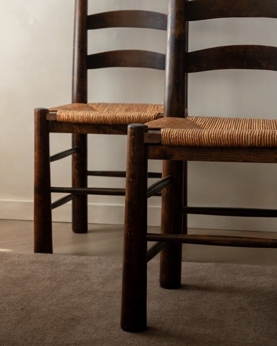 Image 1 of Vintage Franse brutalistische eetkamerstoelen van Georges Robert, jaren 1950, set van 6