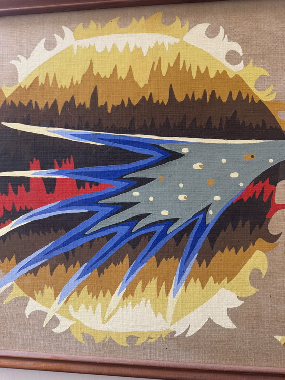 Image 1 of Tableau peinture oiseau bleu années 60