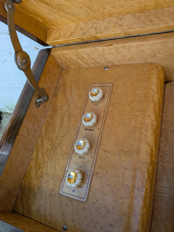 Image 1 of Exquisite 1940s Art Deco Burr Walnut Cabinet – Versatile Drinks/Media Unit

