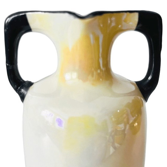 Image 1 of Jarrón de cerámica Art Nouveau amarillo y negro checo, años 20