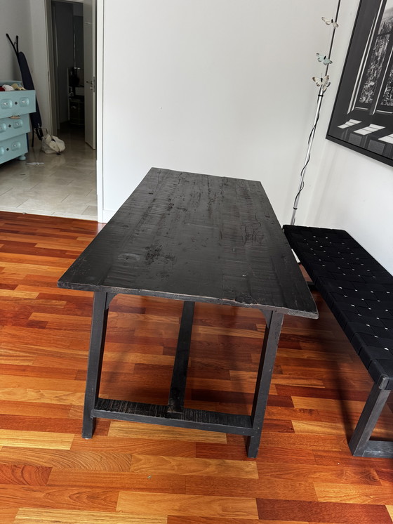 Image 1 of Magnifique table avec banque en bois de schiste ancien