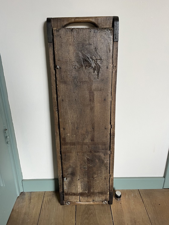 Image 1 of Rustic Narrow Wall Shelf – Old Stone Mold for Bricks – Solid Wood