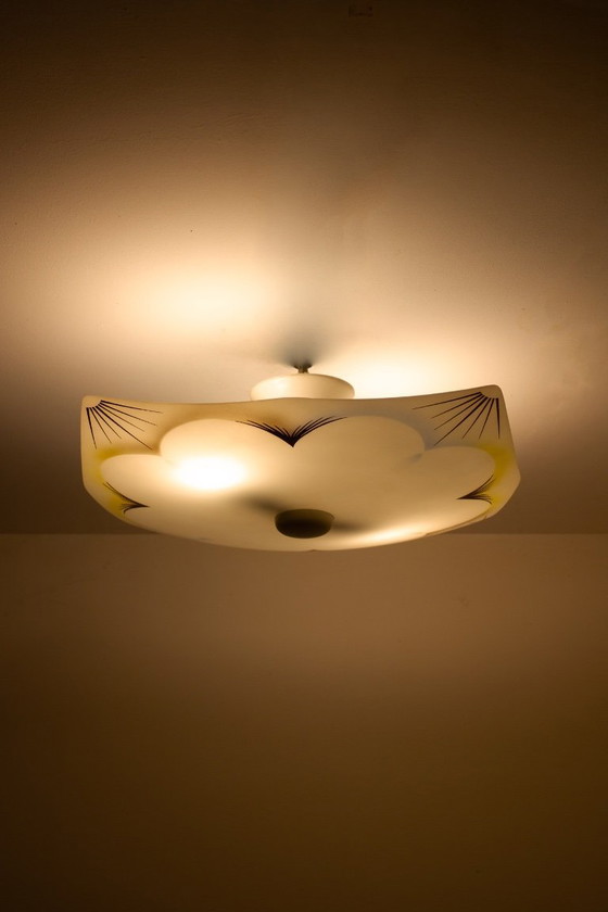 Image 1 of 1950s/60s mid-century art deco ceiling lamp flower