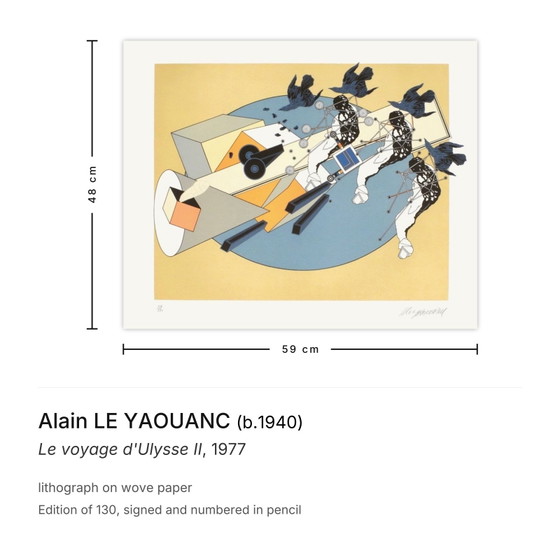 Alain LE YAOUANC signierte Lithographie Le Voyage D'Ulysse II 1977 – Lithographien & Drucke, Paper (photo 3 of 5)