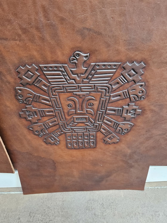 Image 1 of Set van 4 Vintage Leren Wandpanelen/Meubelinzetten Stijl Angel Pazmino 