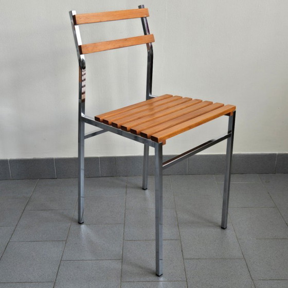 Image 1 of SUITE DE 4 CHAISES VINTAGE 1960 PIN & METAL CHROME 60S DLG CHARLOTTE PERRIAND