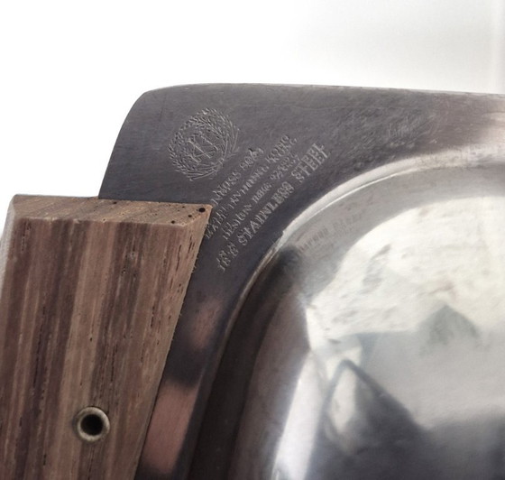 Image 1 of Vintage Mid-Century Dienblad – 18-8 Rvs met Teakhouten Handgrepen – KH Design