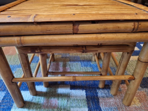 Image 1 of Mid Century Set of 3 Nesting Patinated Bamboo Tables, 1960s