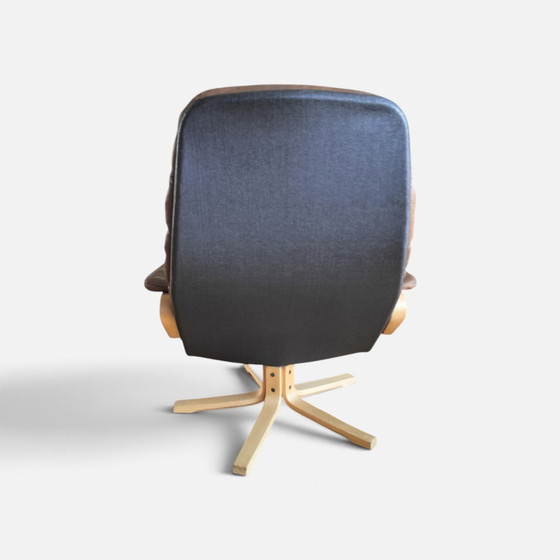 Vintage Dux 'Mona Roto' lounge chair, Sam Larsson '70s., Armchairs, Leather, Wood, Black (photo 4 of 7)