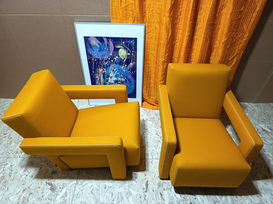 Image 1 of CASSINA Paire de fauteuils Utrecht 637 NEUF 2026 en laine KVARD Moutarde par Gerrit Rietveld