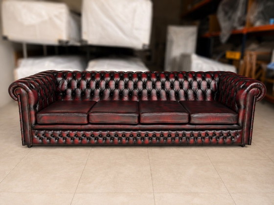 Ossenbloedrode Chesterfield 4-zitsbank met oorfauteuil – 3-5 zitsbanken, Leather (photo 3 of 10)