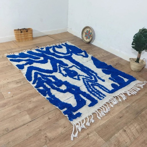 Image 1 of Berberteppich Blau – Naturfarbene Wolle, handgewebt (200×147cm)