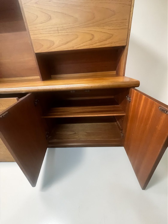 Image 1 of Mid Century Teak Schrankwand, 1960er Danish Style, Vintage Sideboard mit Regalen & Barfach, Modulares Möbel 