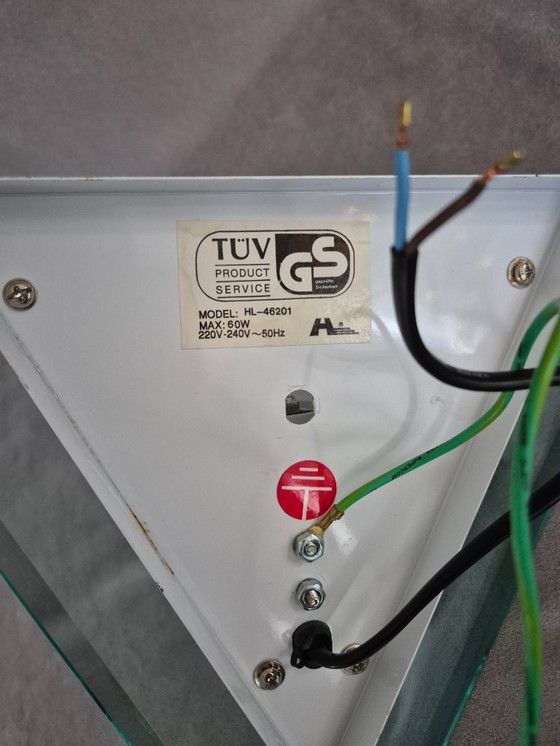 Image 1 of Postmodern Lucite Wall Lamps (80s/90s) — Sculptural Geometric Design, Ambient Uplight & Turquoise Glow, E27, Set of 2