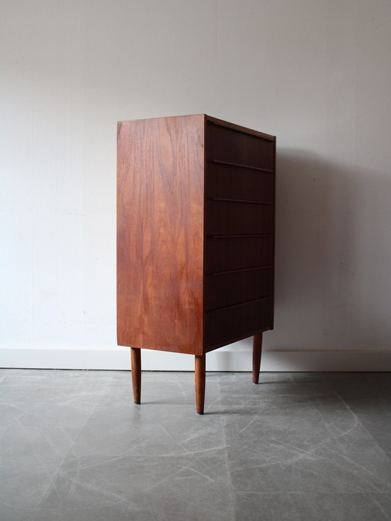 Image 1 of Vintage Danish narrow chest of drawers in teak