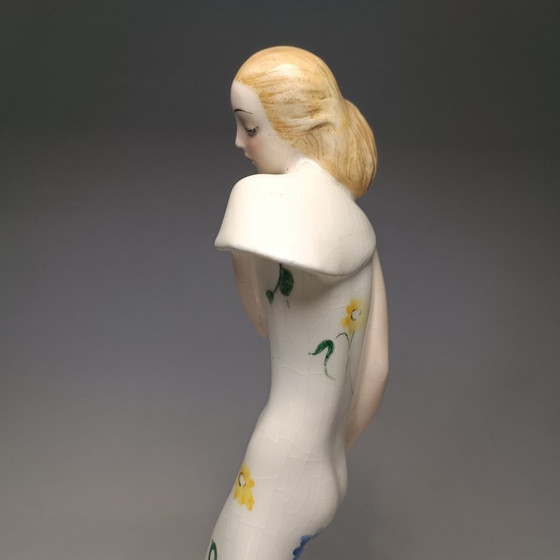 Goldscheider - Claire Weiss - Skulptur, Art Deco Dame im langen Kleid - 28,5 cm - Porzellan (photo 25 of 35)