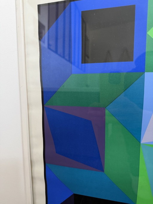 Gerahmtes Poster von Victor Vasarely, Genf 1979, Musée Athénée, Gestaltung von Memphis Starck – wanddecoratie (photo 2 of 9)