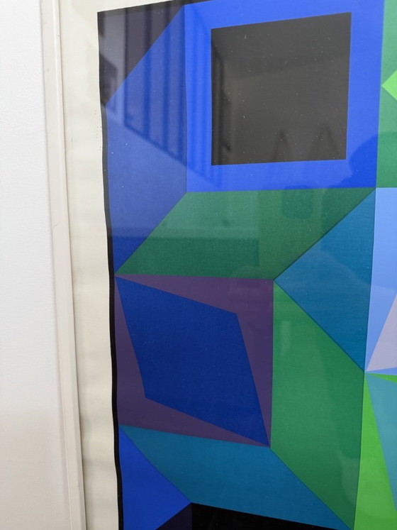 Framed poster by Victor Vasarely, Geneva 1979, Musée Athénée, Design by Memphis Starck – Wall decoration, Wood (photo 2 of 9)