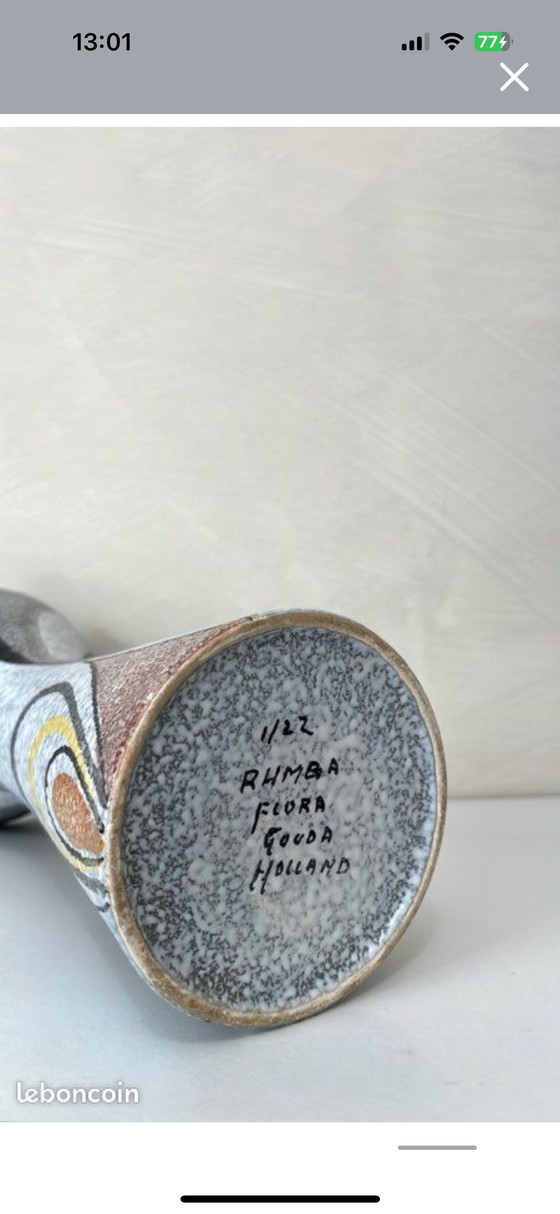 Image 1 of Rumba vase by Flora Gouda, Holland, 1950s, vintage modernist ceramic