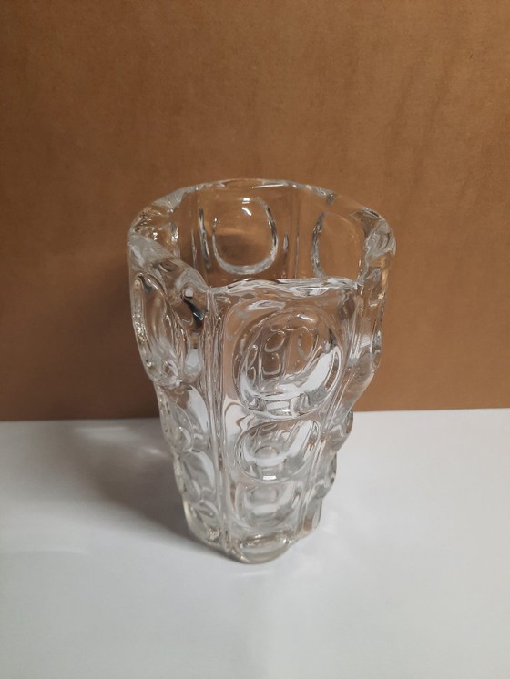 Image 1 of Vintage Sklo Union Rosice Vladislav Urban Bubble Relief Vase – Oval Egg Shaped Bubbles, 20 cm, Polished Pontil – Czech Art