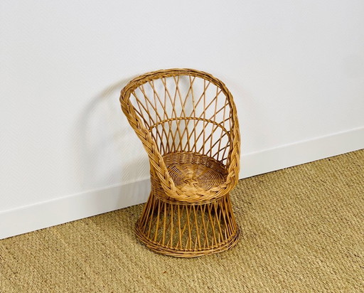Vintage handgefertigter Kindersessel aus Rattan, 1960