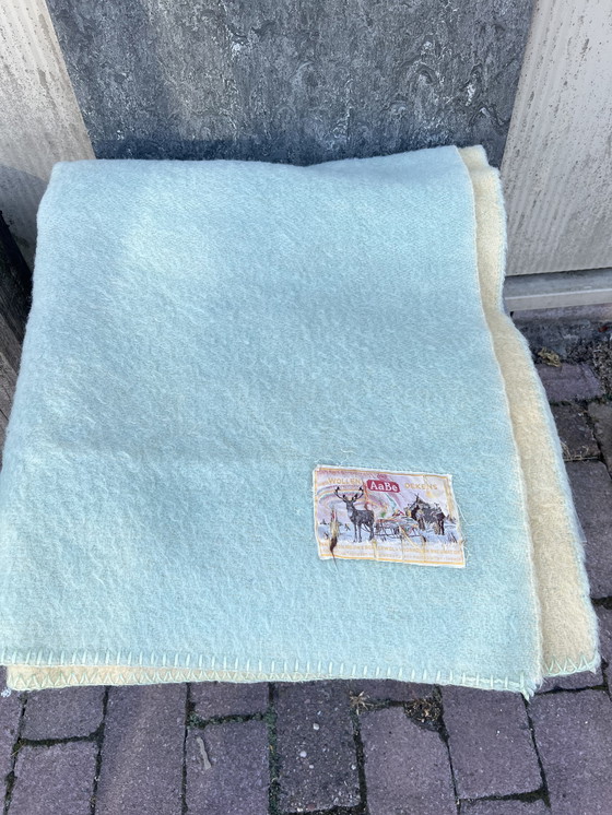 Image 1 of Wollen woonkleed lichtblauw en geel