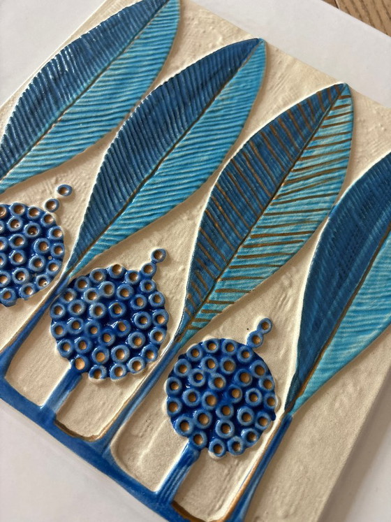 Pair of Ceramano REA Ceramic Wall Plaques, Rare Blue Colourway, West Germany, 1970s, Decorative Objects (photo 4 of 15)