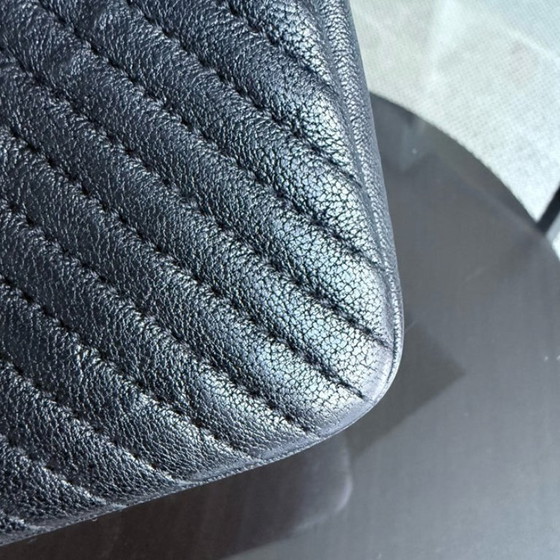 Image 1 of Chanel Seasonal Flap Medium - 25CM Surpique CC Herringbone Medallion Flap Chevron Goatskin Black Gold Hardware