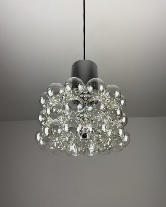 Image 1 of Années 1960, Helena Tynell pour Limburg, Lampe vintage du milieu du siècle, Verre à bulles, Suspension, Allemagne, Minimalisme, 