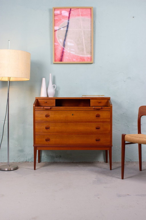 Vintage teakhouten secretair bureau, ladekast, Deens Riis Antonsen