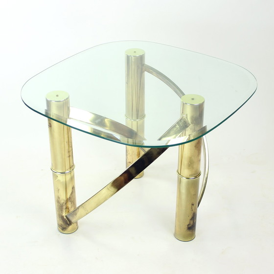 Image 1 of Tavolino da caffè Swirl in ottone e vetro, Italia anni '70