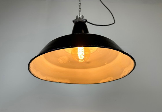 Image 1 of Industrial Black Enamel Factory Lamp with Cast Iron Top, 1960s