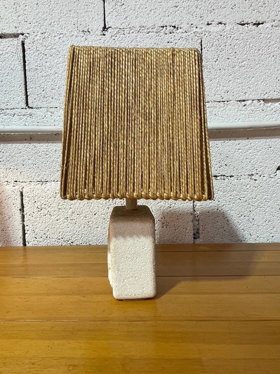 Image 1 of Lampada vintage in pietra con paralume in corda, anni '70