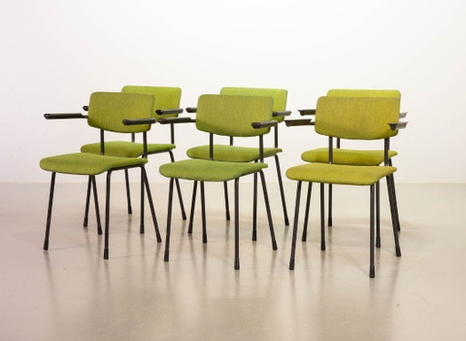 Mid-Century Dutch Design Vivid Green Gispen Dining Chairs Model 1235 by André Cordemeyer, Set of 6. The Netherlands 1960s.
