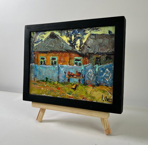 Original Oil Painting Evening Houses Landscape Quiet Village days