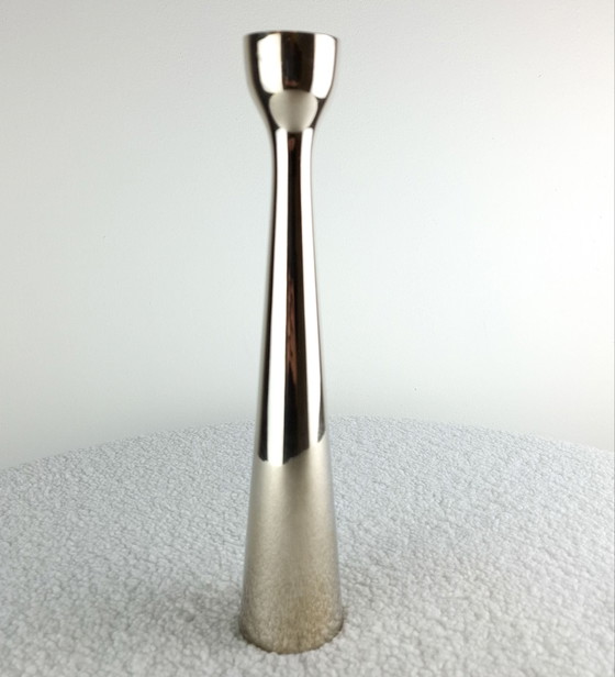 Vintage chrome candle holder mid century modern design 70s, Metal, Silver (photo 3 of 7)