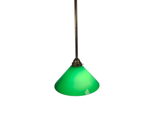 Vintage pendant lamp - billiard lamp - opaline - brass - 1960s
