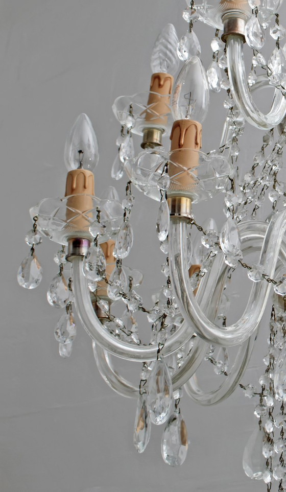 Image 1 of Lustre italien à 15 lumières en cristal Maria Theresa, moderne du milieu du siècle dernier, années 1950