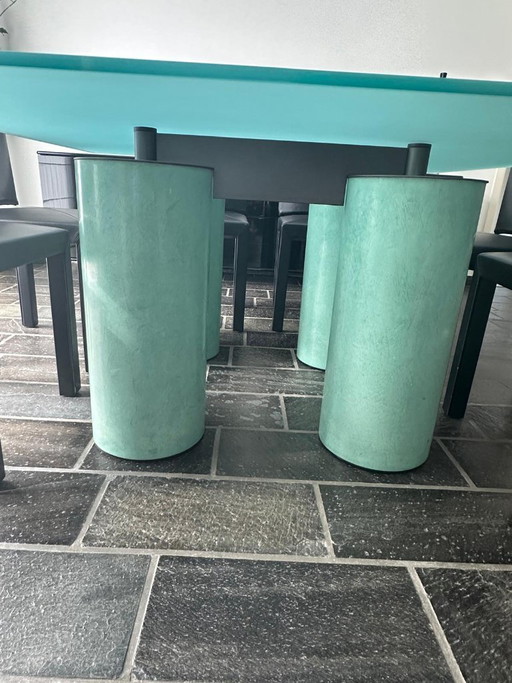 Tafel Serenissimo + 6 B&B Arcara Stoelen – Acerbis, eettafels, Glass, Metal (photo 2 of 6)