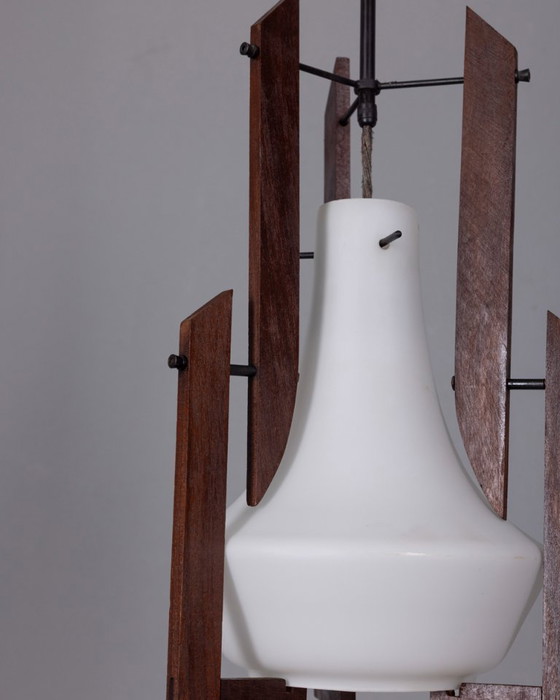 Image 1 of VINTAGE 1950S WOOD AND GLASS CHANDELIER DESIGNED BY ICO PARISI